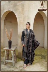 Black Regal Tapestry Winter Suit Set (With Shawl)