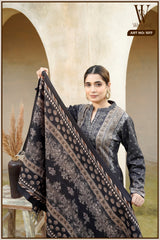 Black Regal Tapestry Winter Suit Set (With Shawl)
