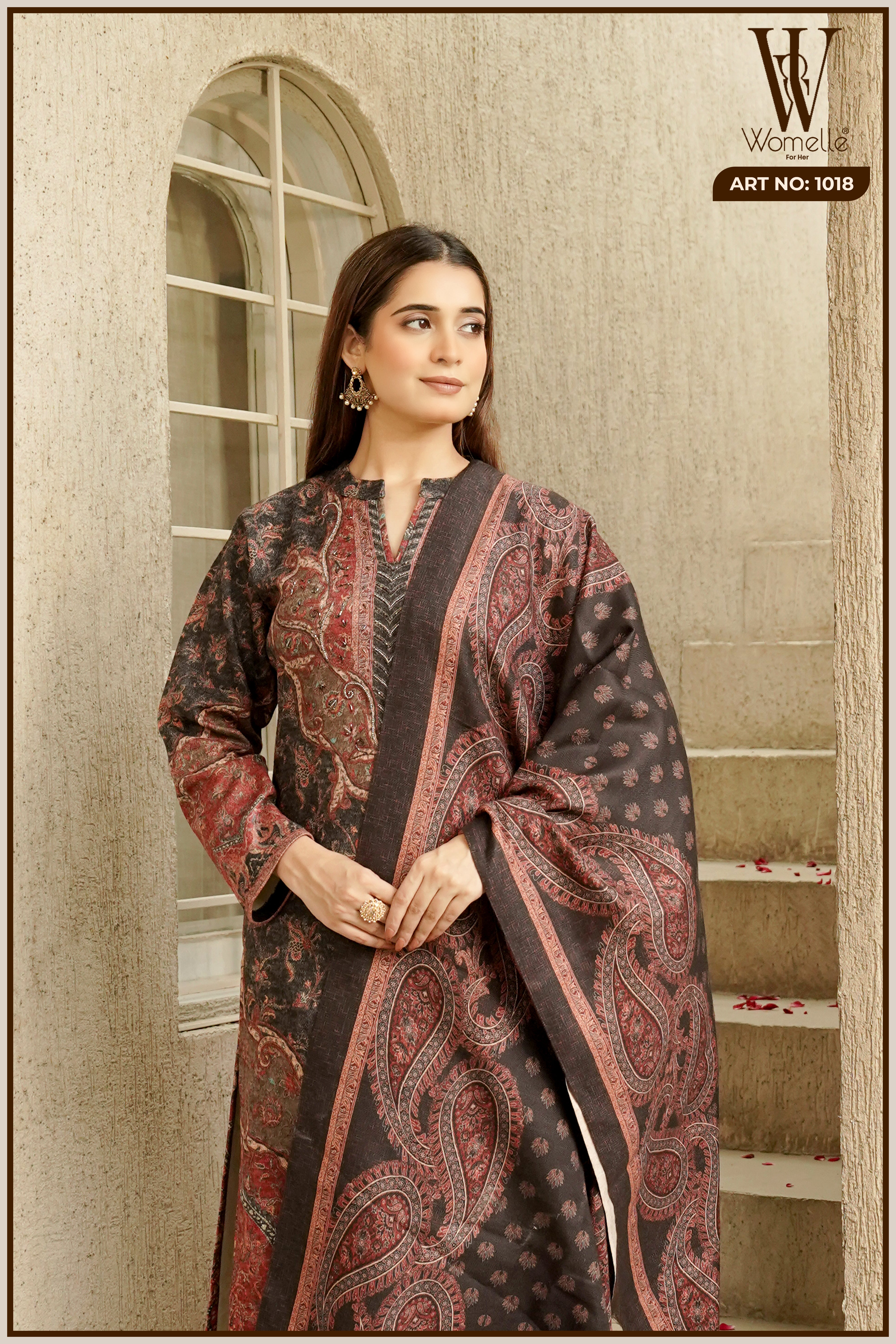 Dark Grey Royal Loom Winter Suit Set (With Shawl)