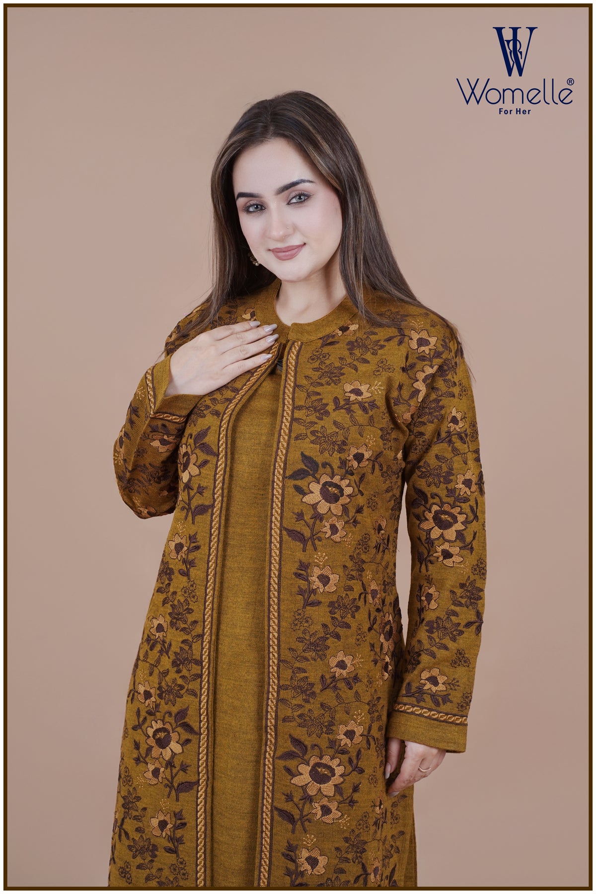 Royal Mustard Floral Winter Shrug Co-Ord Trio Set