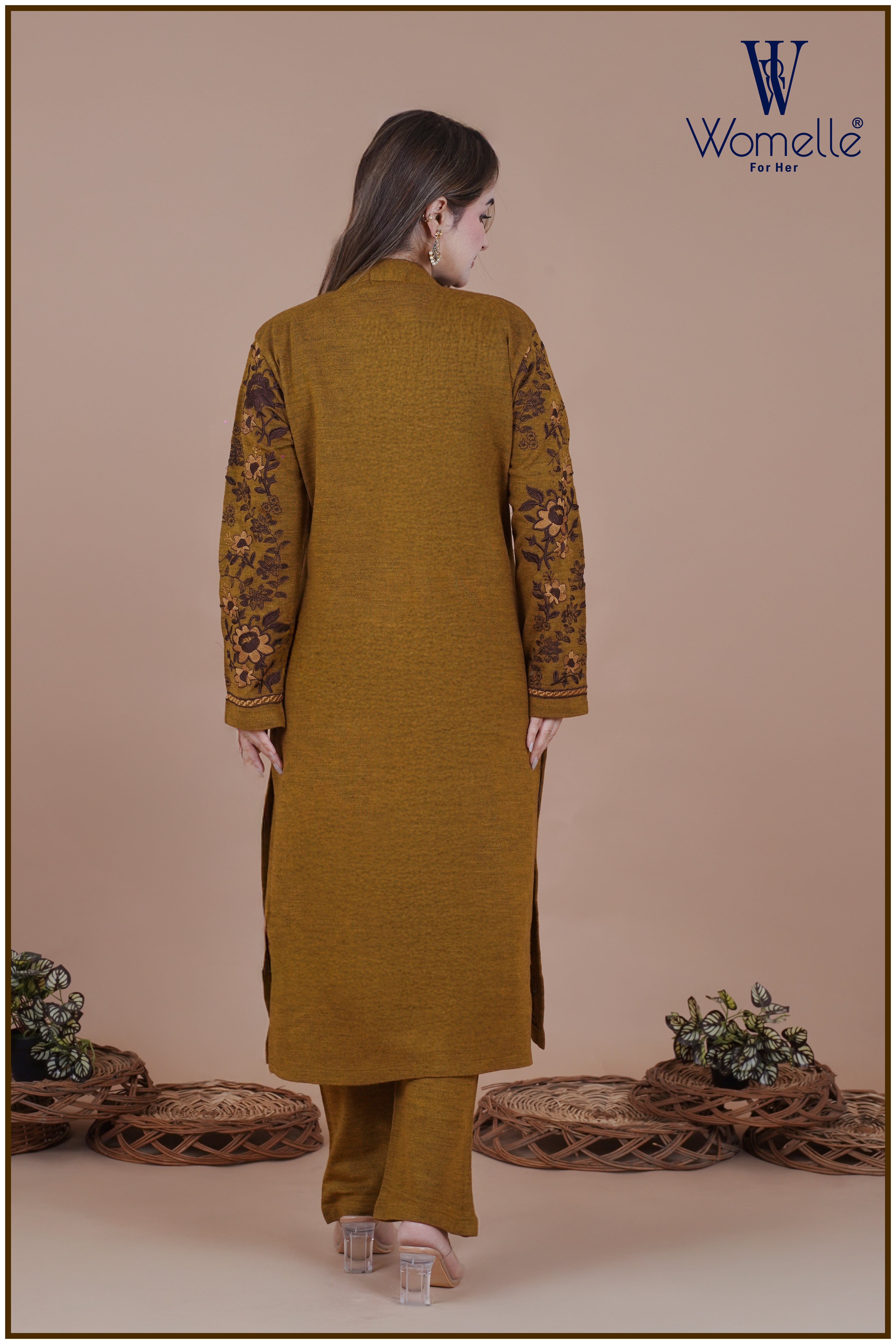 Royal Mustard Floral Winter Shrug Co-Ord Trio Set