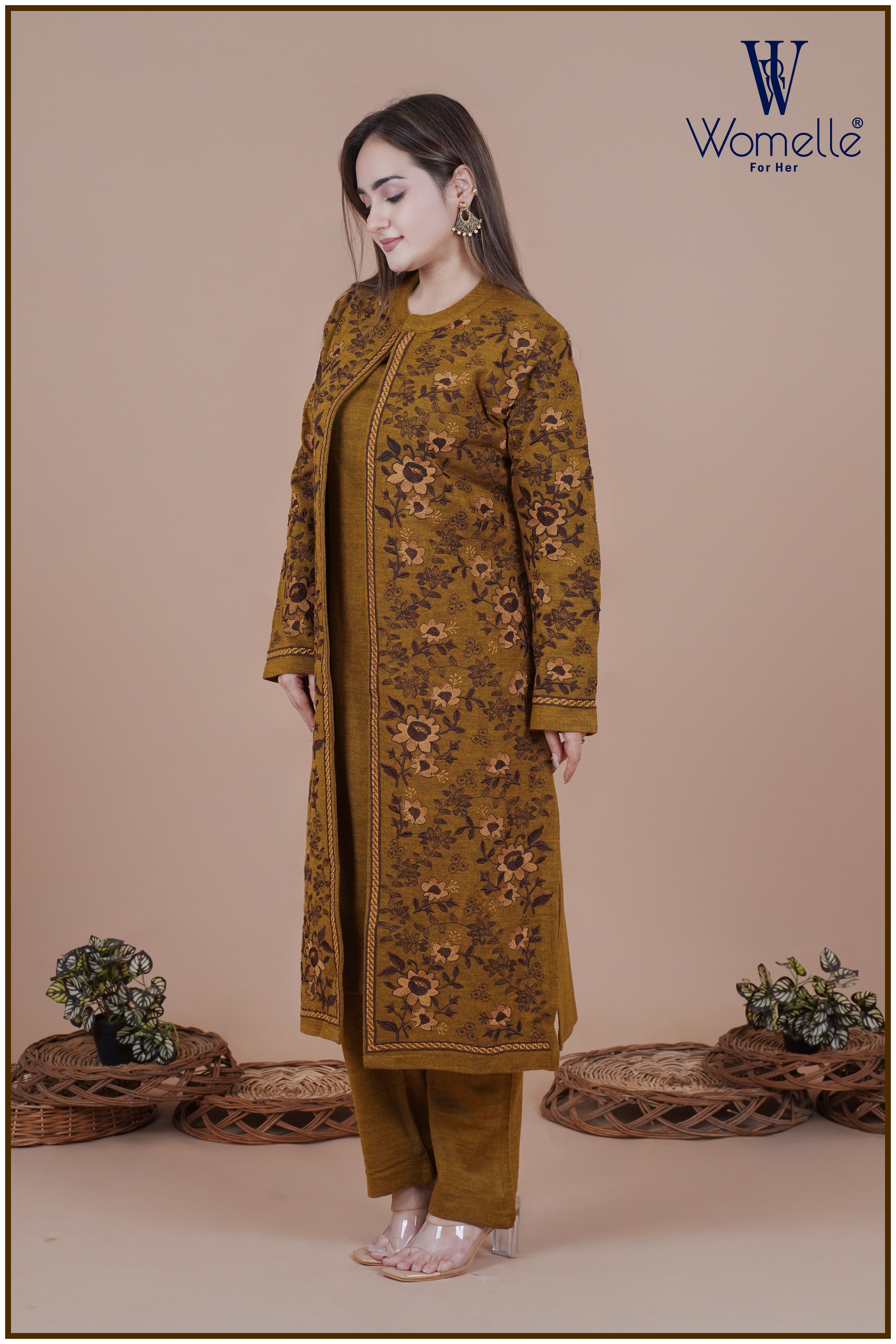 Royal Mustard Floral Winter Shrug Co-Ord Trio Set