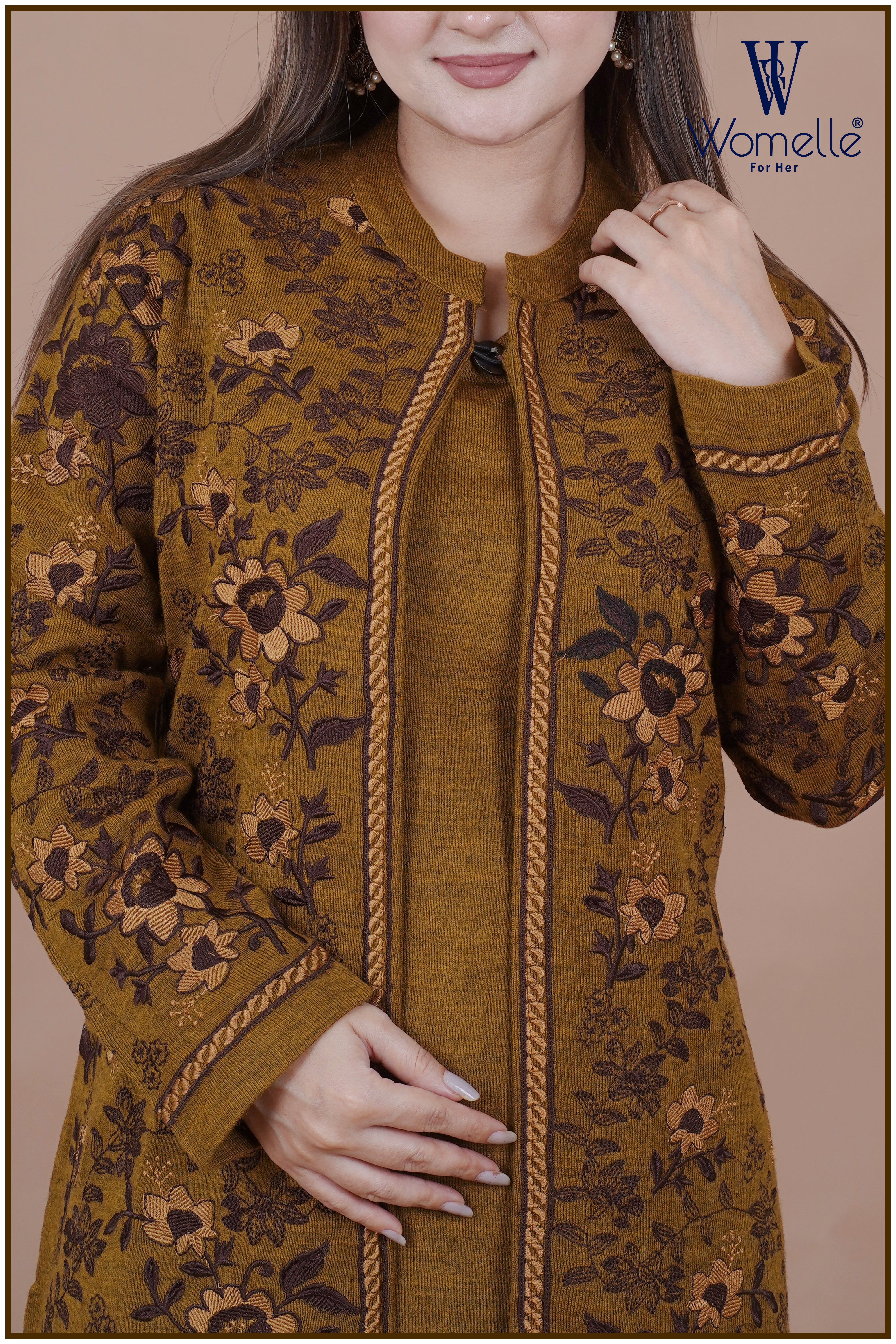 Royal Mustard Floral Winter Shrug Co-Ord Trio Set