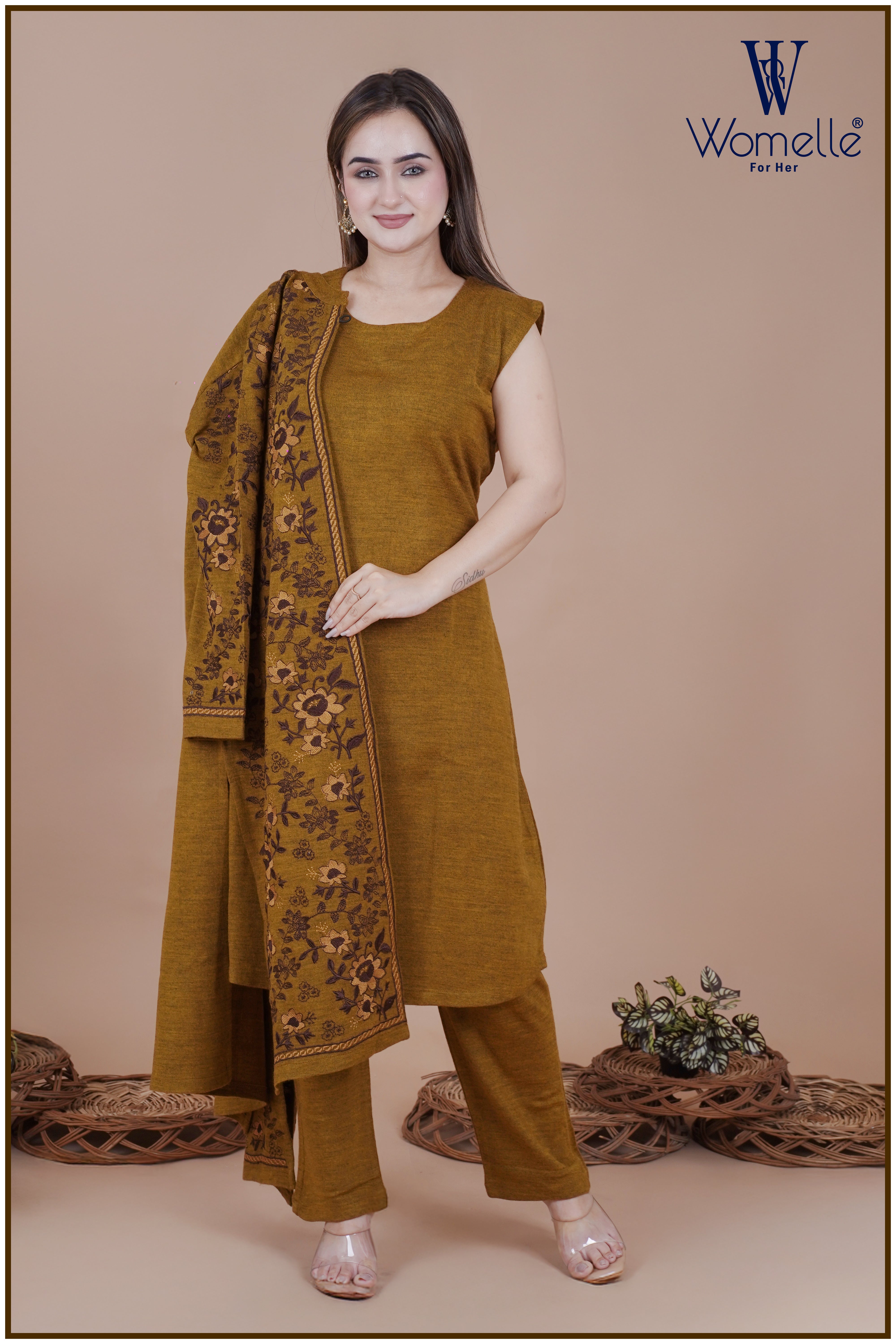 Royal Mustard Floral Winter Shrug Co-Ord Trio Set