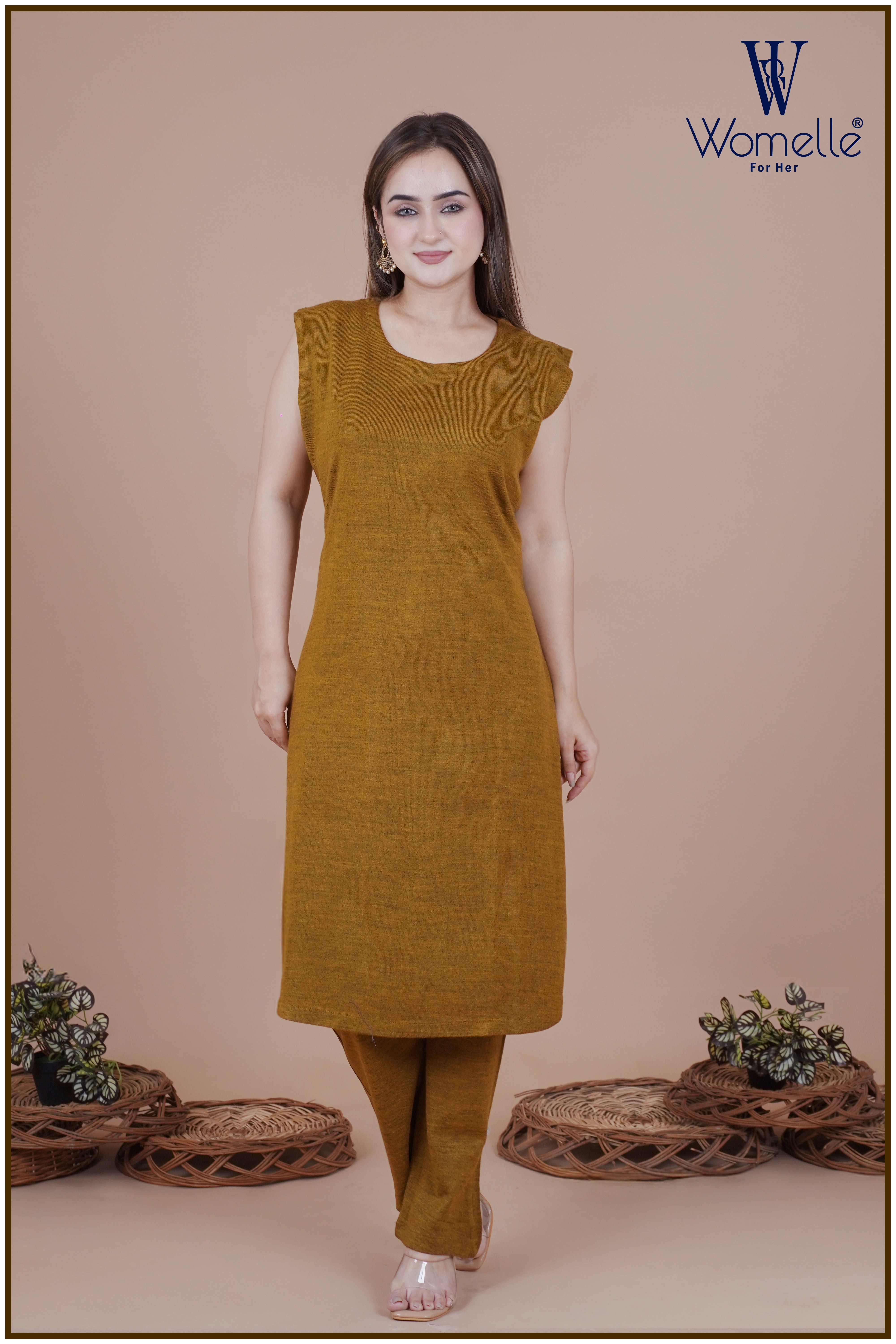 Royal Mustard Floral Winter Shrug Co-Ord Trio Set