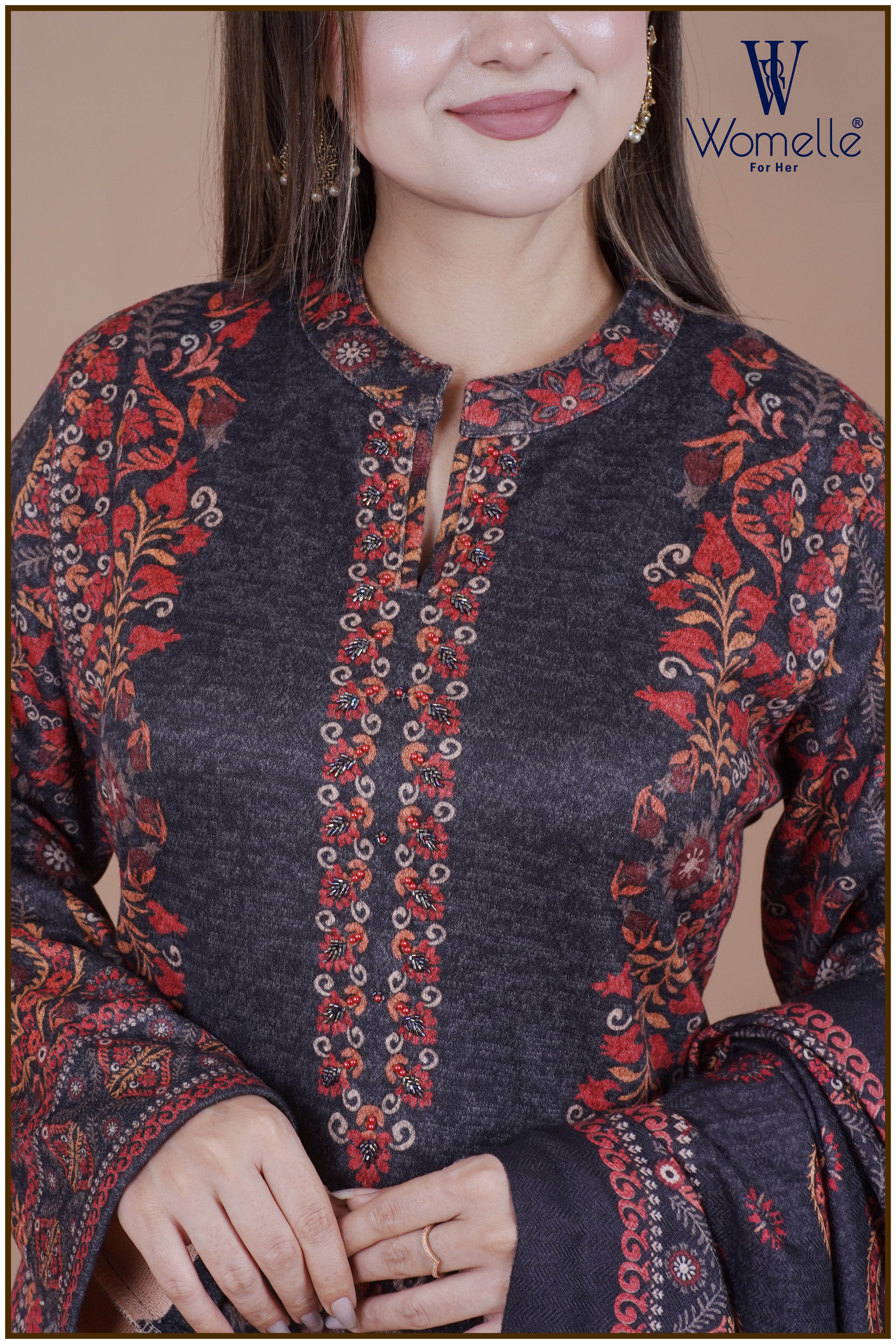 Kashmiri Charcoal Elegance Winter Suit Set (With Shawl)