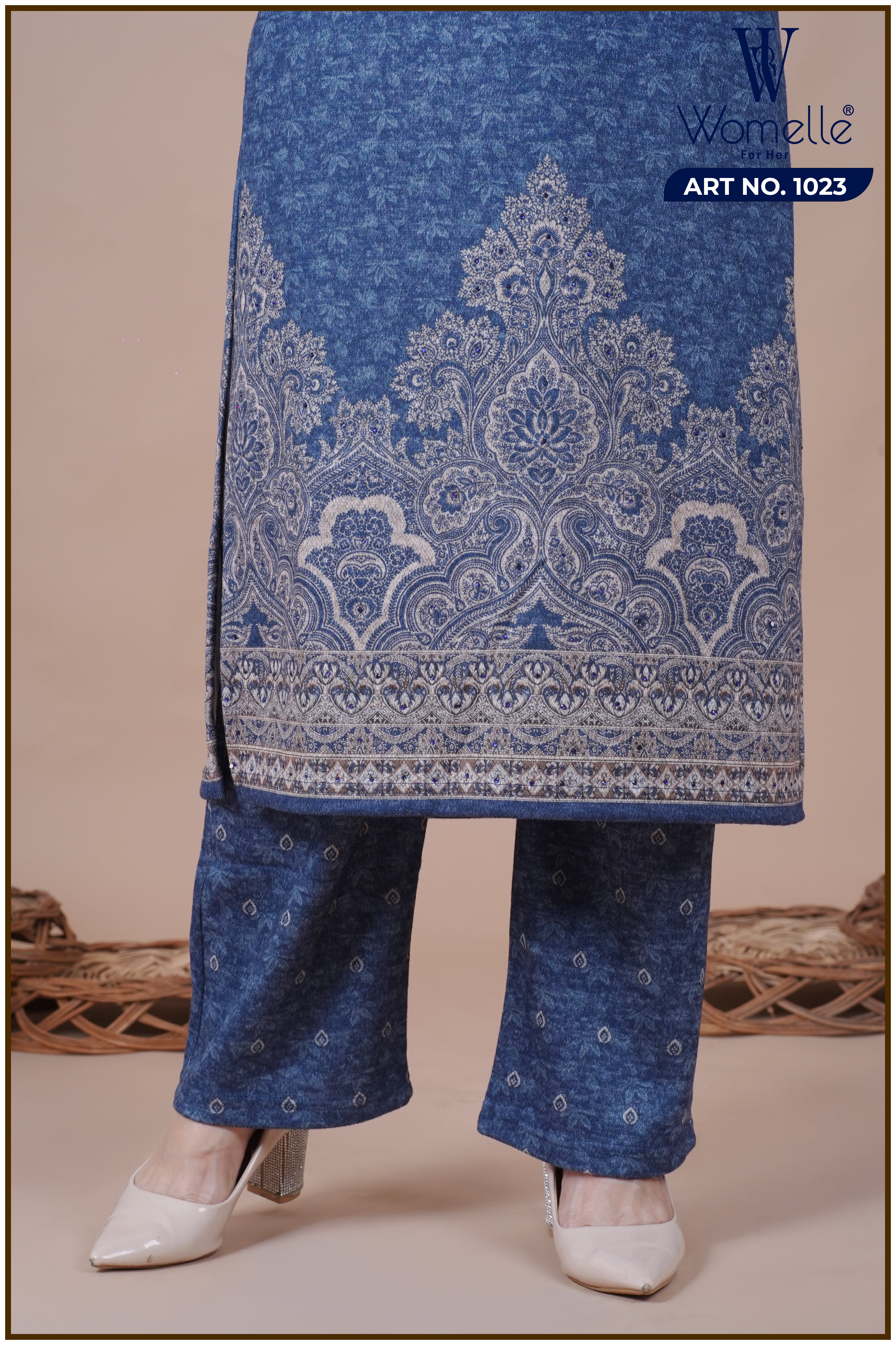 Blue Majestic Tapestry Winter Suit Set (With Shawl)