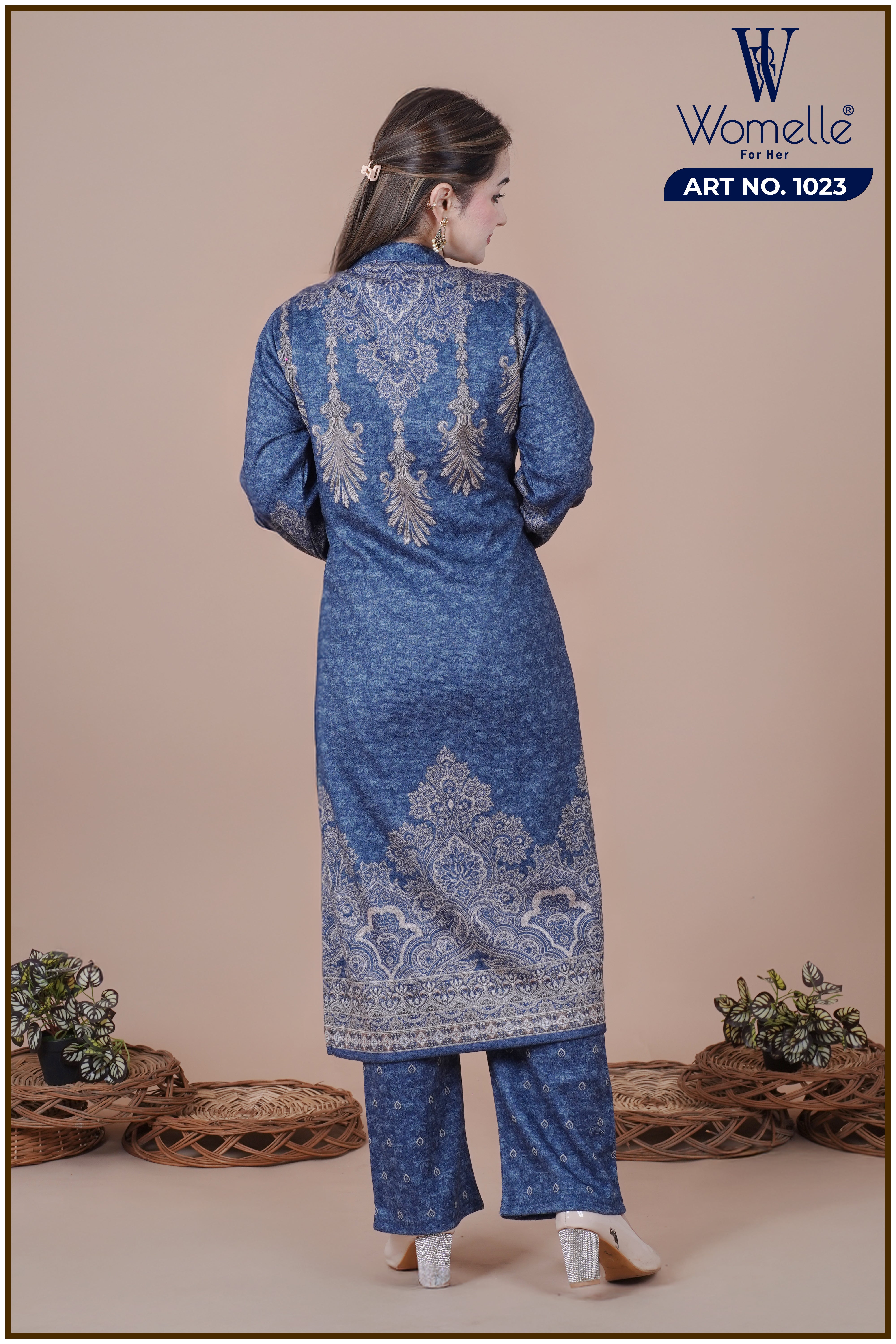 Blue Majestic Tapestry Winter Suit Set (With Shawl)