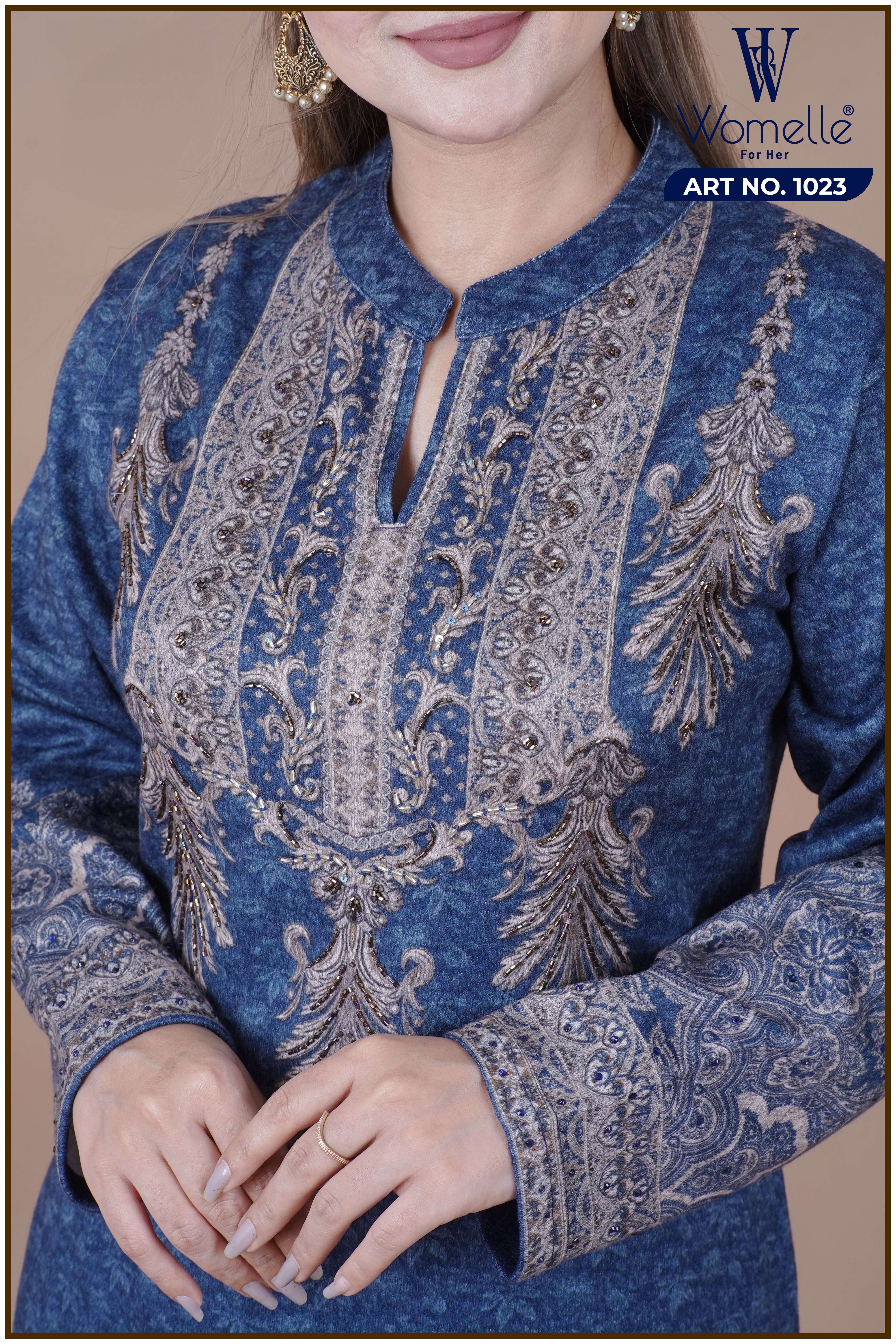 Blue Majestic Tapestry Winter Suit Set (With Shawl)