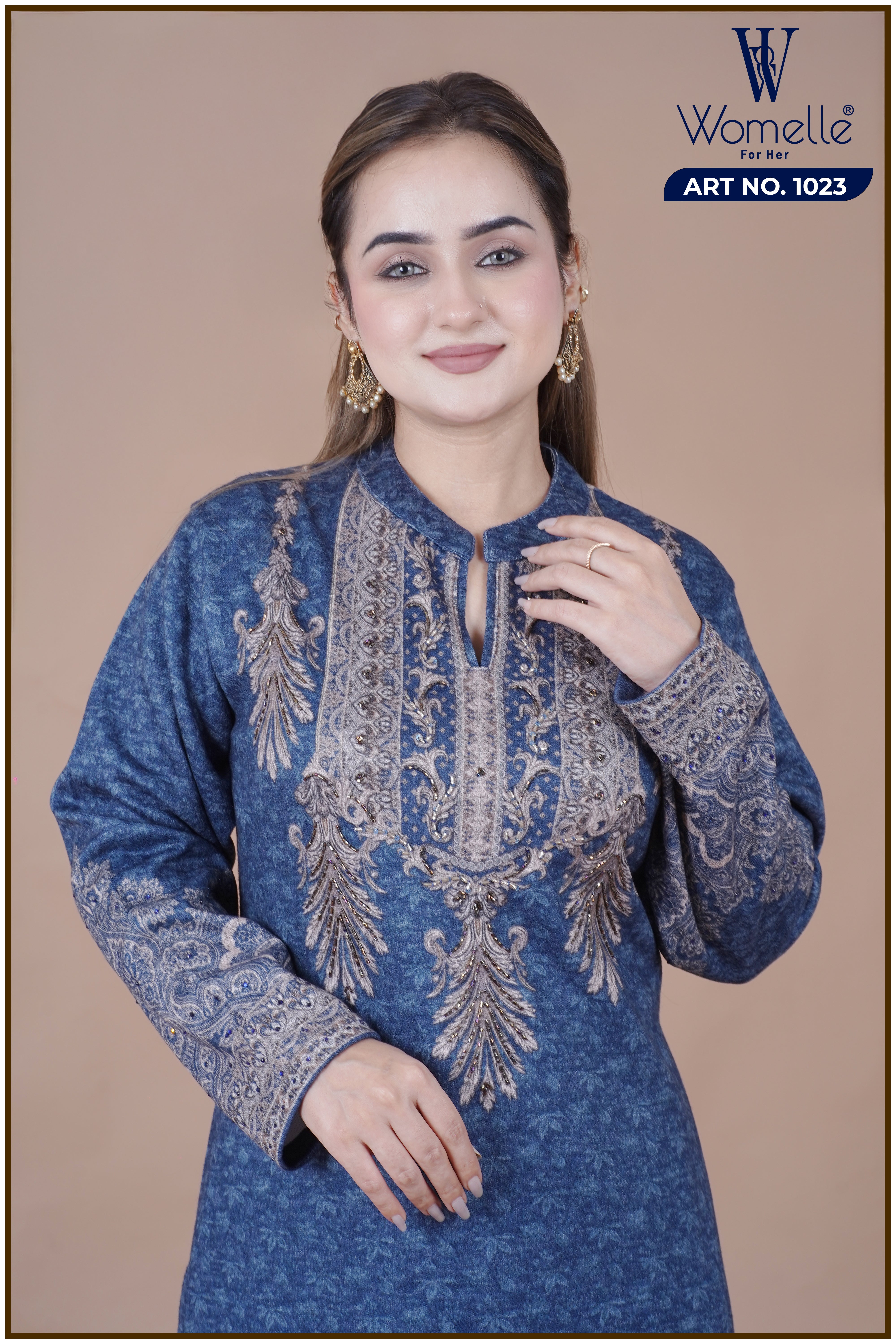 Blue Majestic Tapestry Winter Suit Set (With Shawl)