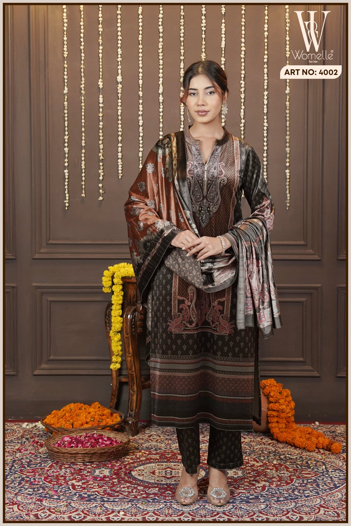 Mehndi Velvet Royale Winter Suit Set (With Shawl)