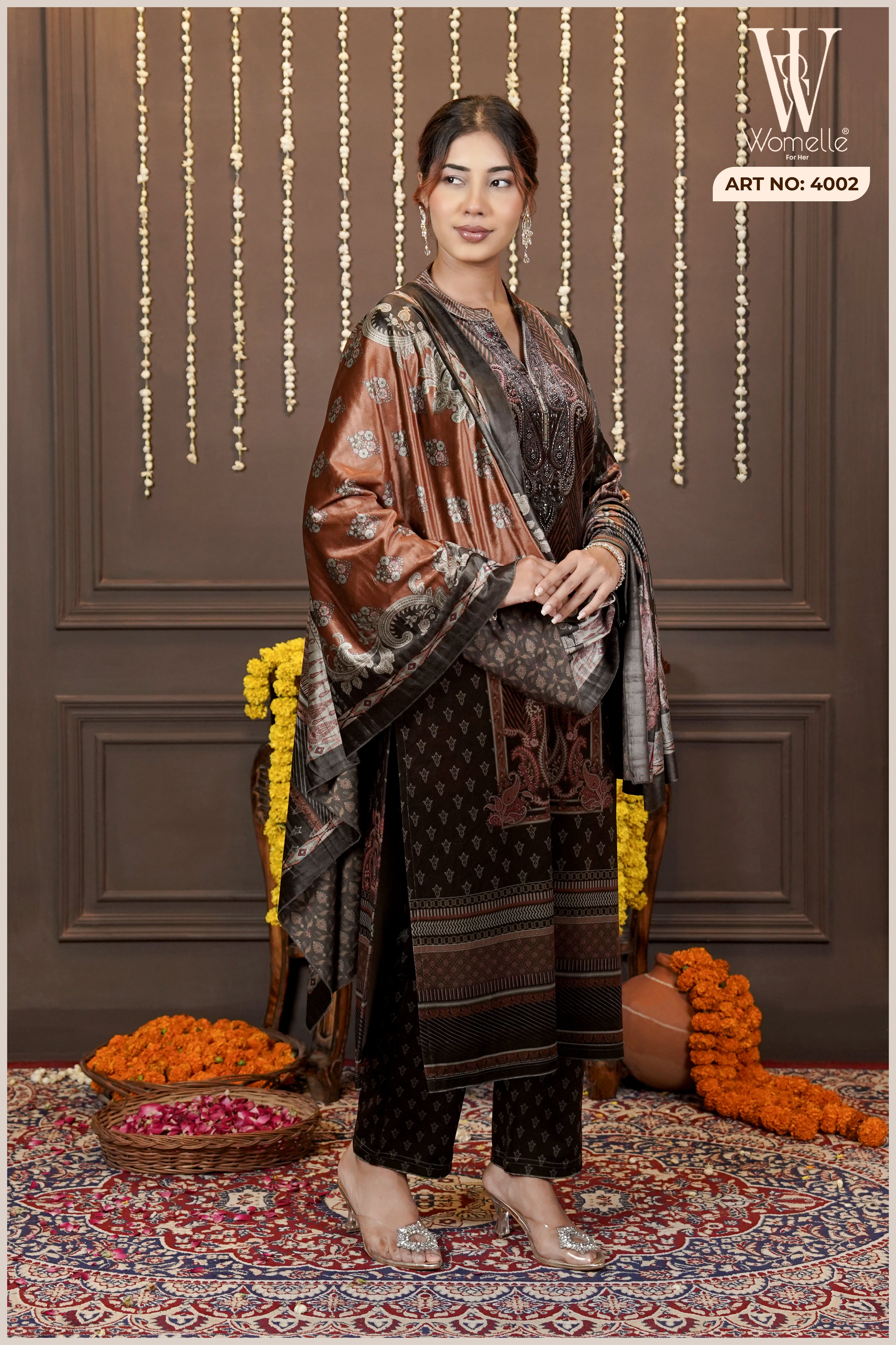 Mehndi Velvet Royale Winter Suit Set (With Shawl)