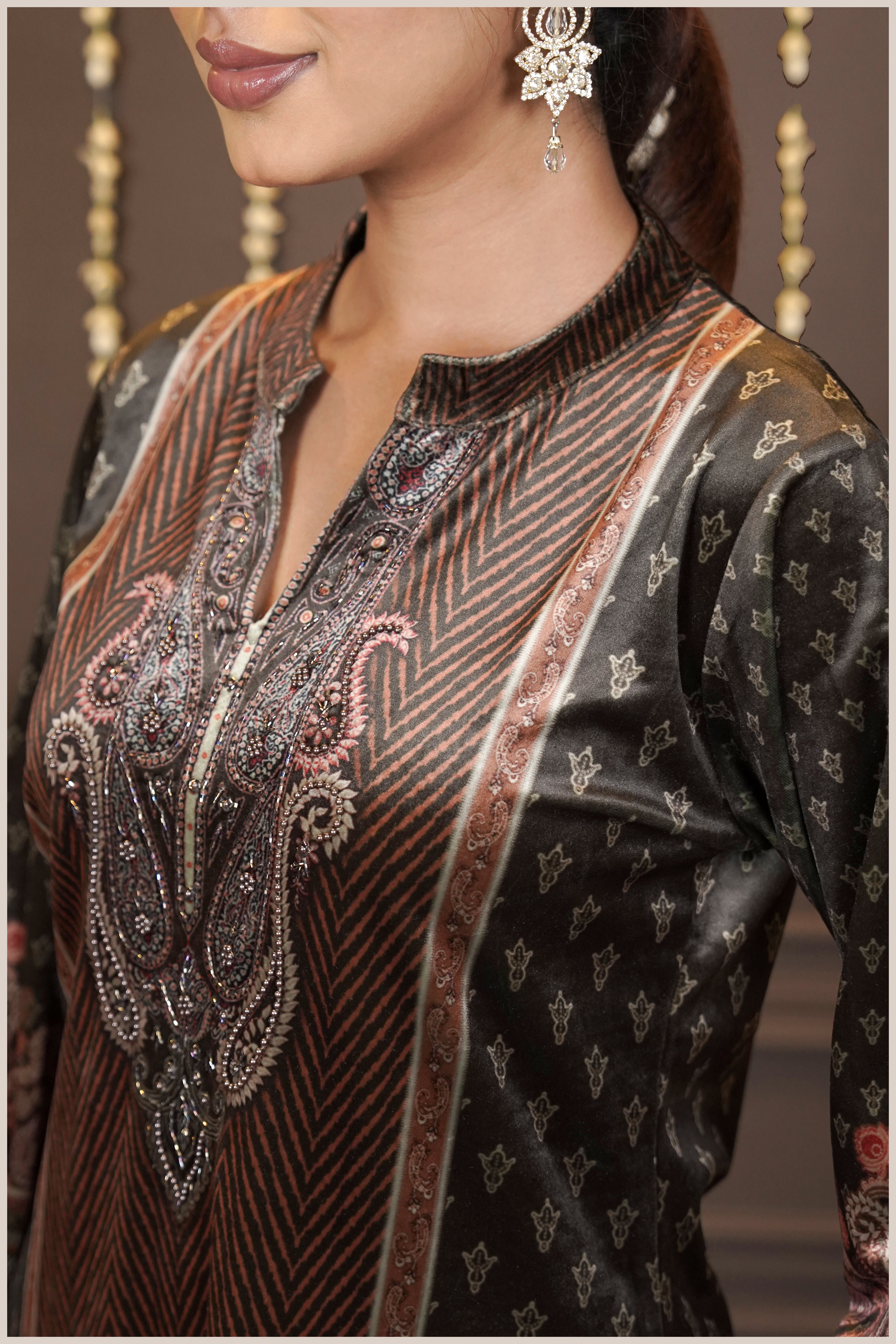 Mehndi Velvet Royale Winter Suit Set (With Shawl)