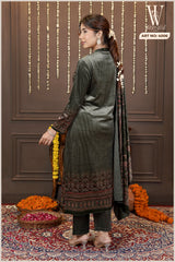 Bottle Green Velvet Heritage Suit Set (With Shawl)