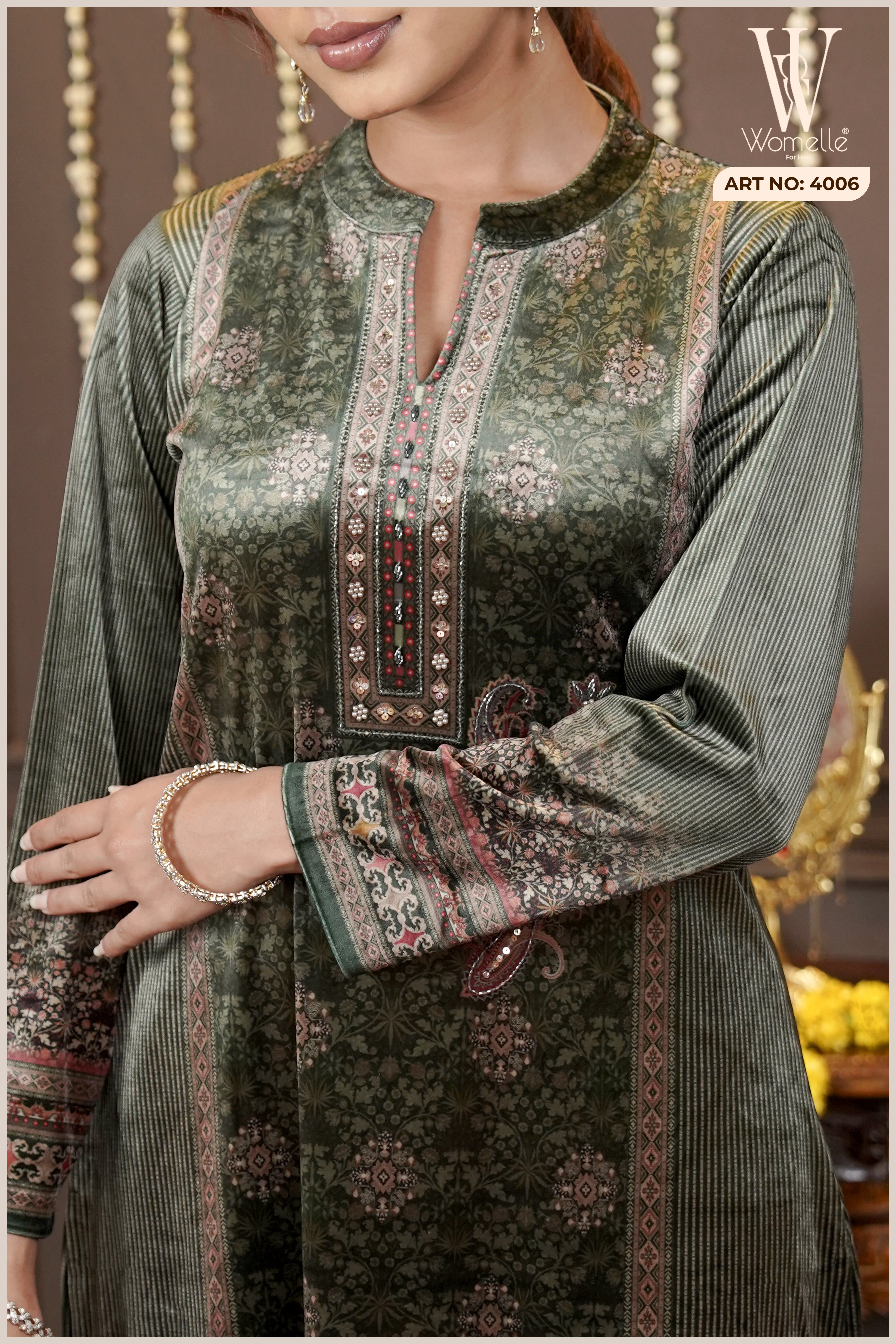 Bottle Green Velvet Heritage Suit Set (With Shawl)