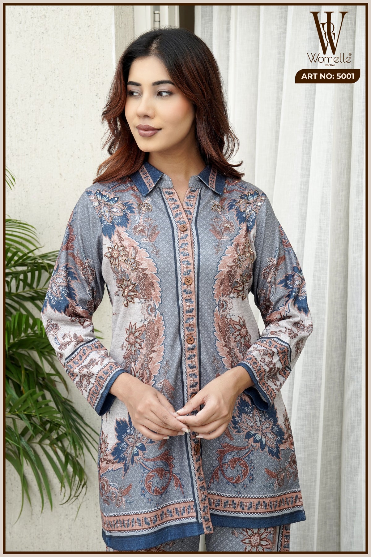 Blue Winter Bloom Co-Ord Set (2-Piece)