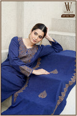 Blue Elite Embroidered Winter Suit Set (With Shawl)