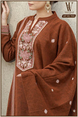 Brown Royal Embroidered Winter Suit Set (With Shawl)