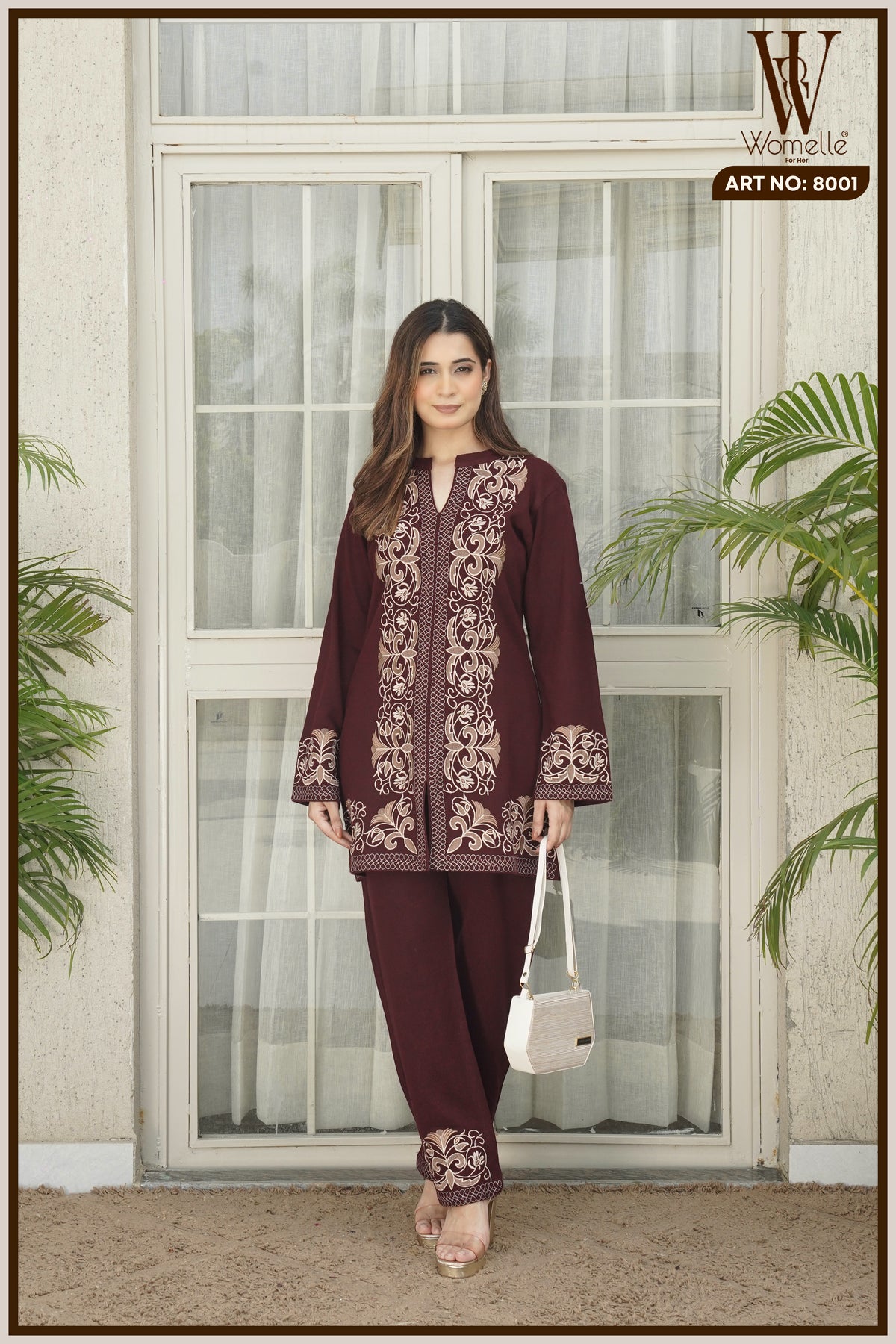 Maroon Luxe Embroidered Co-Ord Set (2-Piece)