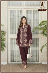 Maroon Luxe Embroidered Co-Ord Set (2-Piece)