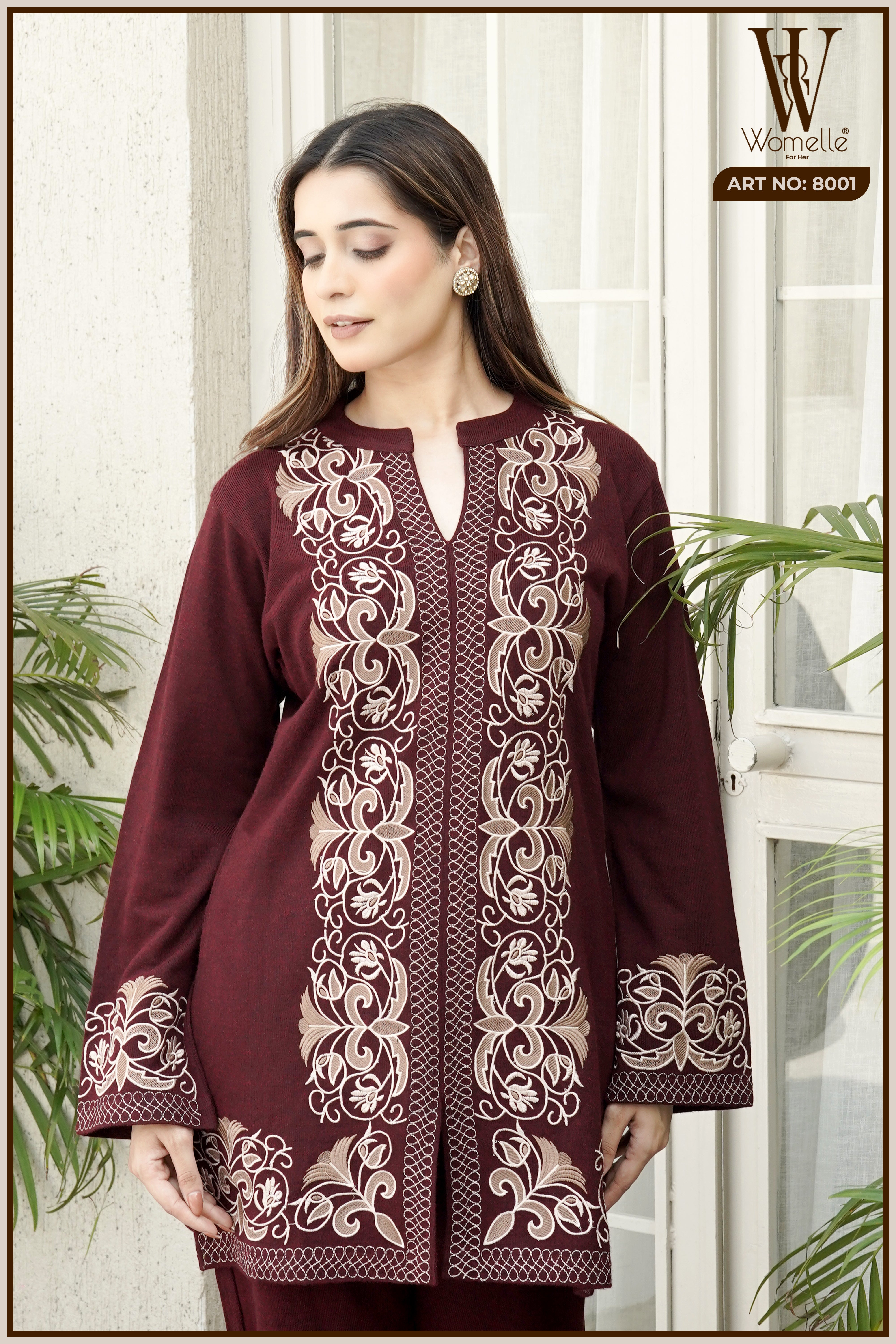 Maroon Luxe Embroidered Co-Ord Set (2-Piece)