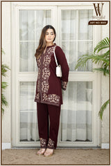 Maroon Luxe Embroidered Co-Ord Set (2-Piece)