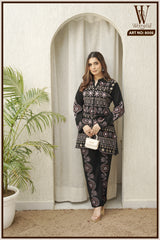 Black Regal Embroidered Co-Ord Set (2-Piece)