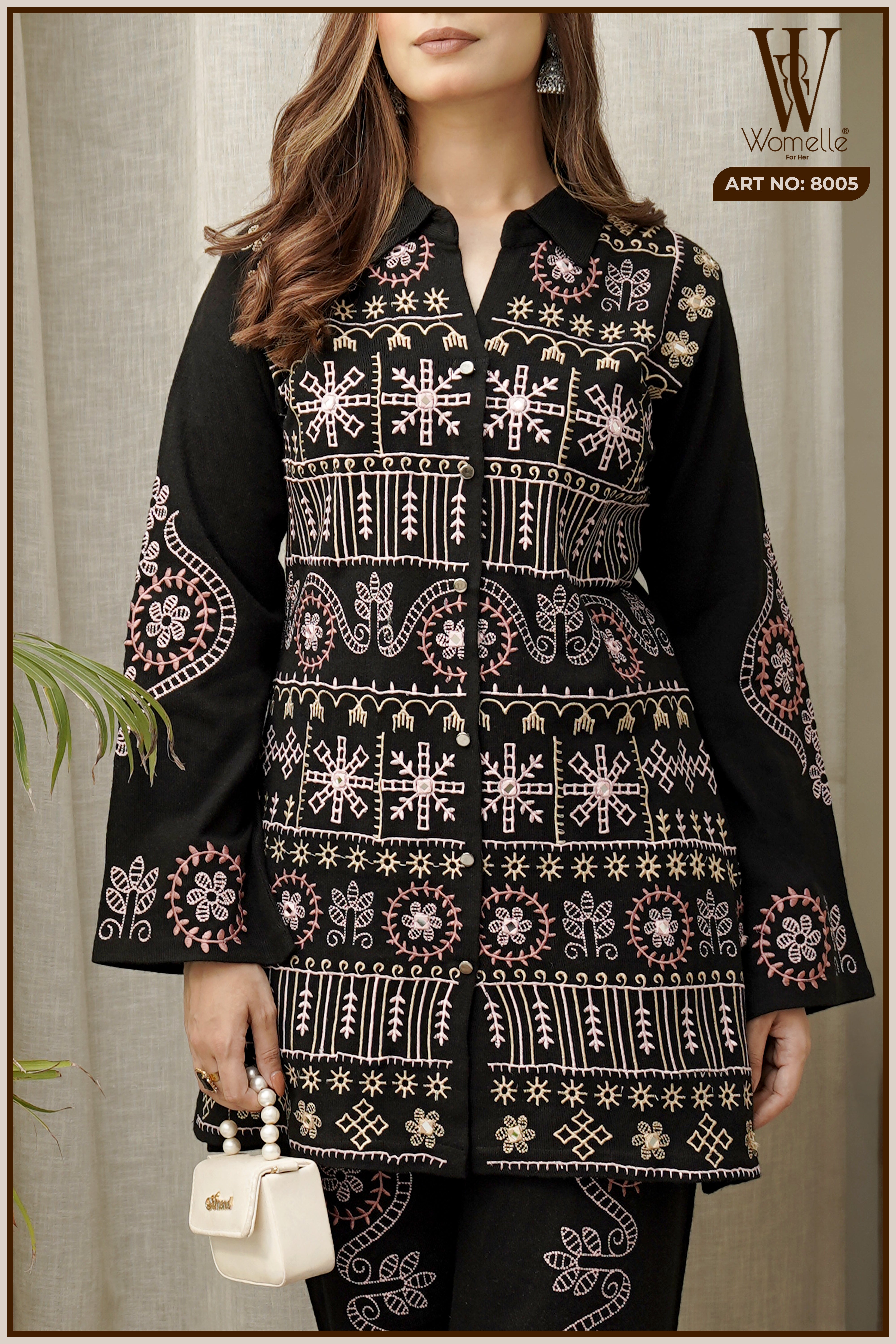 Black Regal Embroidered Co-Ord Set (2-Piece)