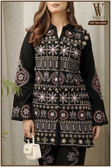 Black Regal Embroidered Co-Ord Set (2-Piece)