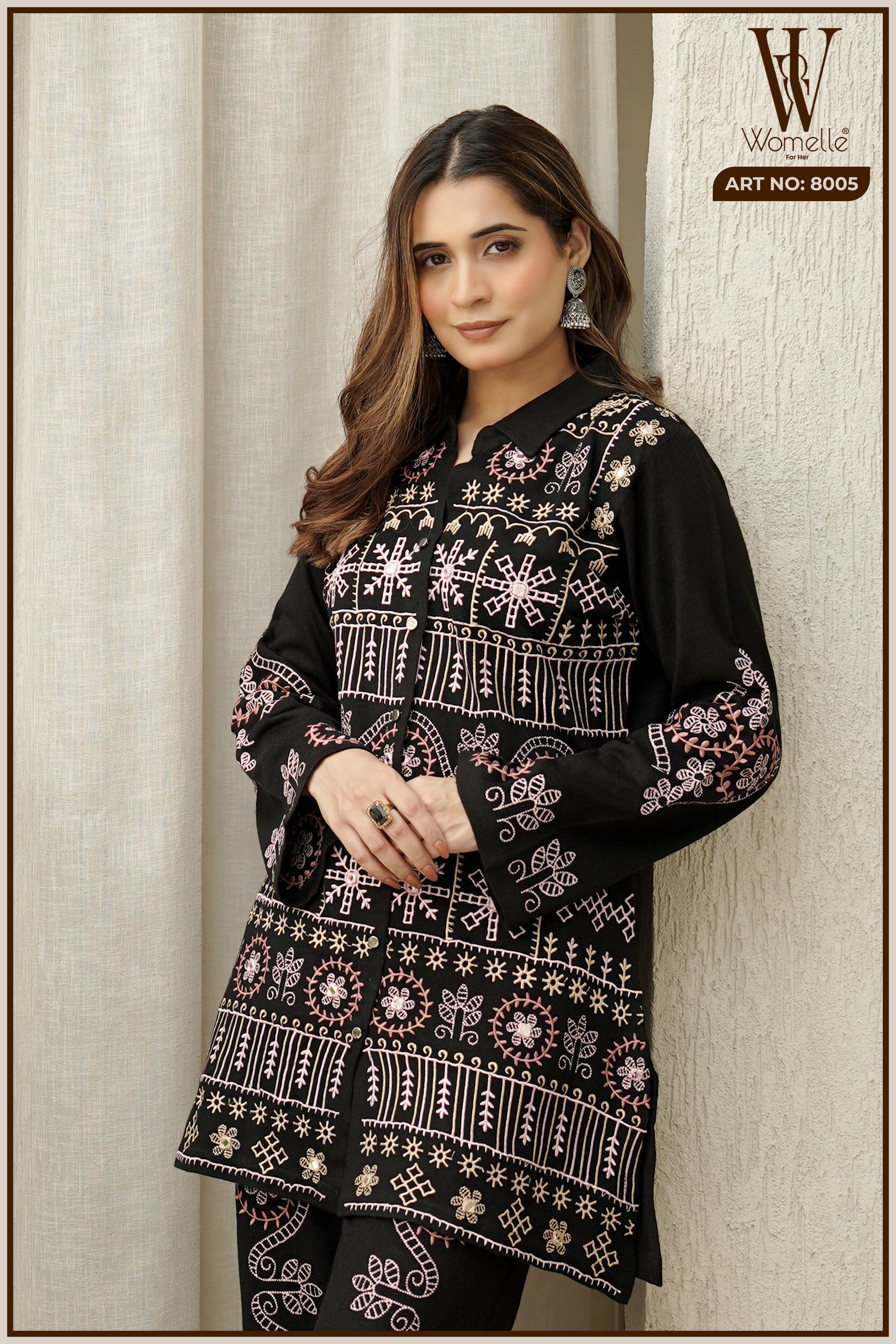 Black Regal Embroidered Co-Ord Set (2-Piece)