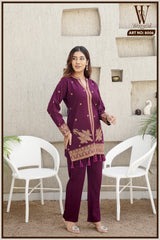 Magenta Bloom Embroidered Co-Ord Set (2-Piece)