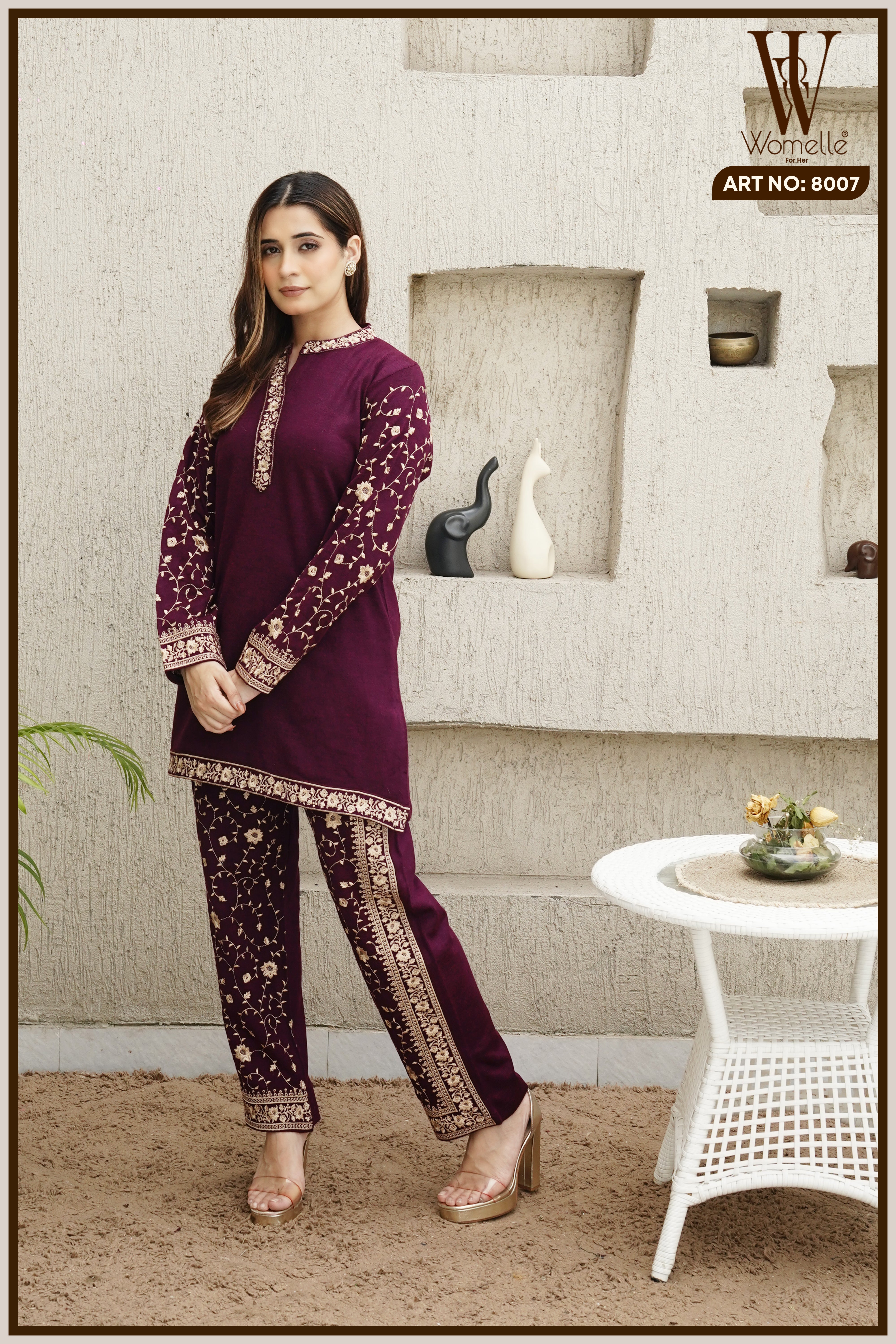 Maroon Heritage Embroidered Co-Ord Set (2-Piece)