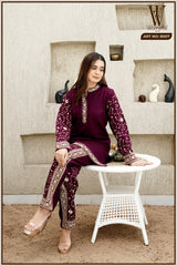 Maroon Heritage Embroidered Co-Ord Set (2-Piece)