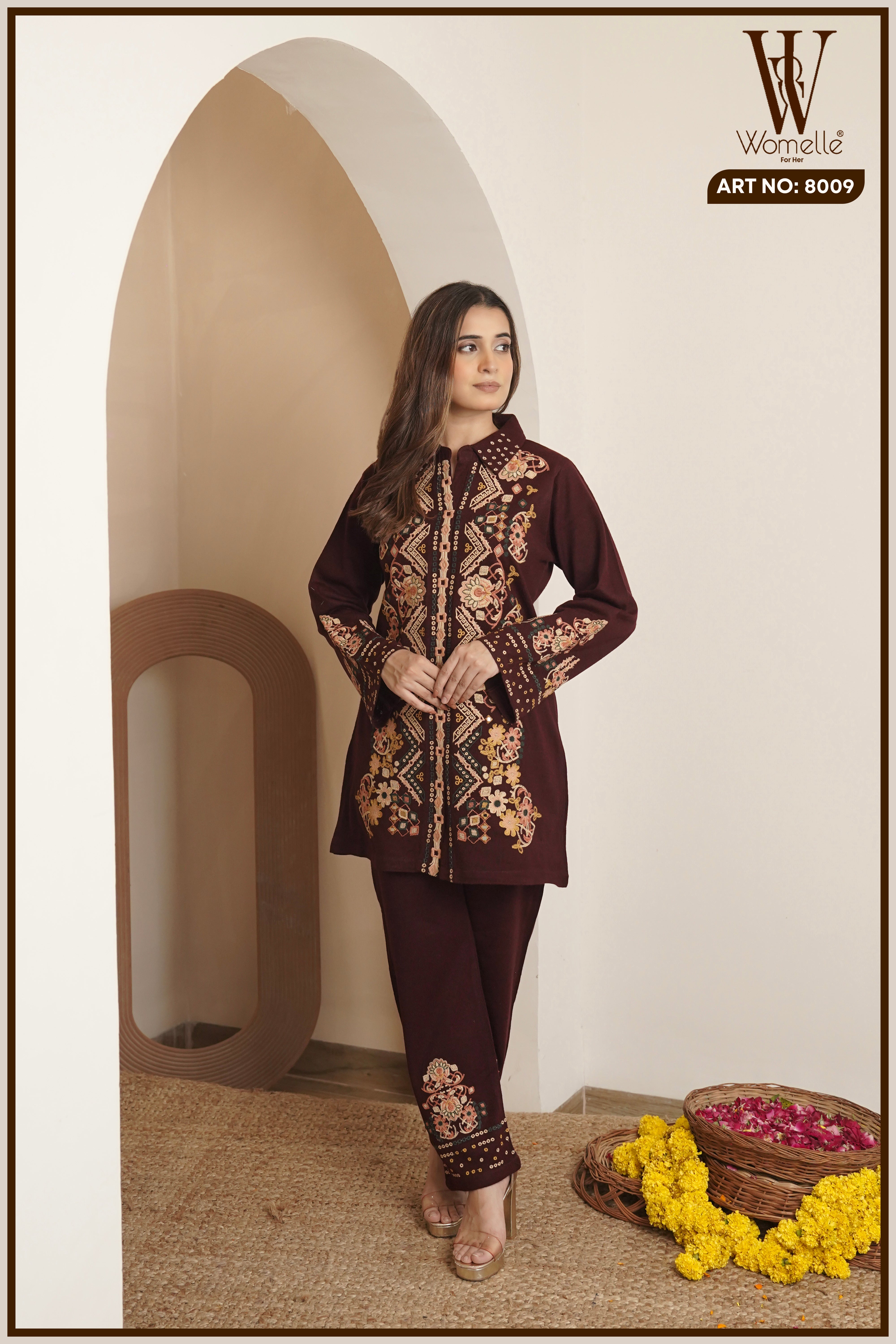Maroon Classic Embroidered Co-Ord Set (2-Piece)