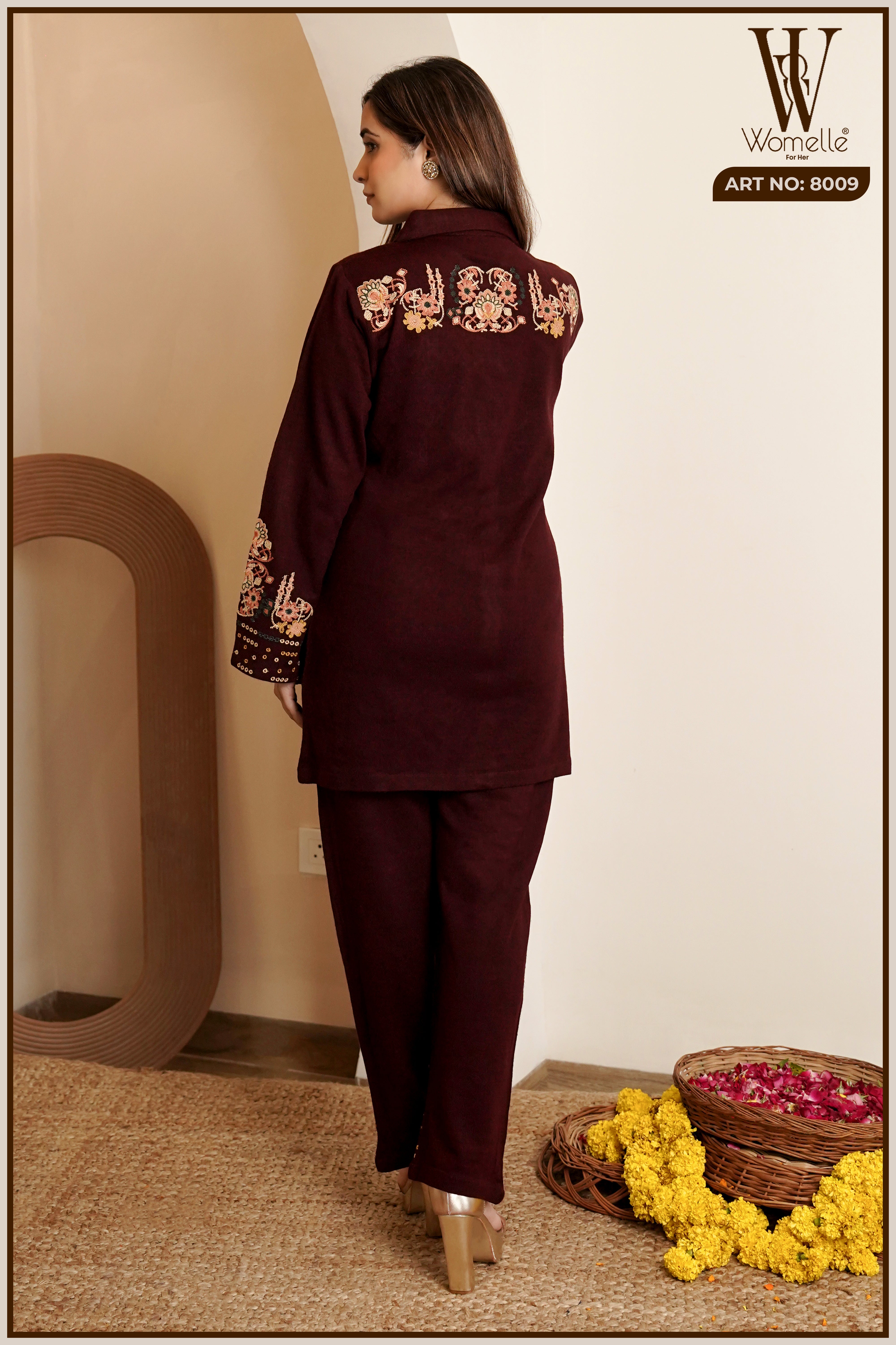 Maroon Classic Embroidered Co-Ord Set (2-Piece)