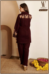 Maroon Classic Embroidered Co-Ord Set (2-Piece)