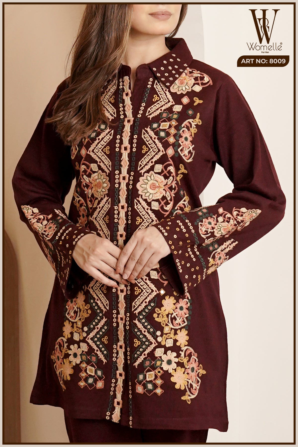 Maroon Classic Embroidered Co-Ord Set (2-Piece)