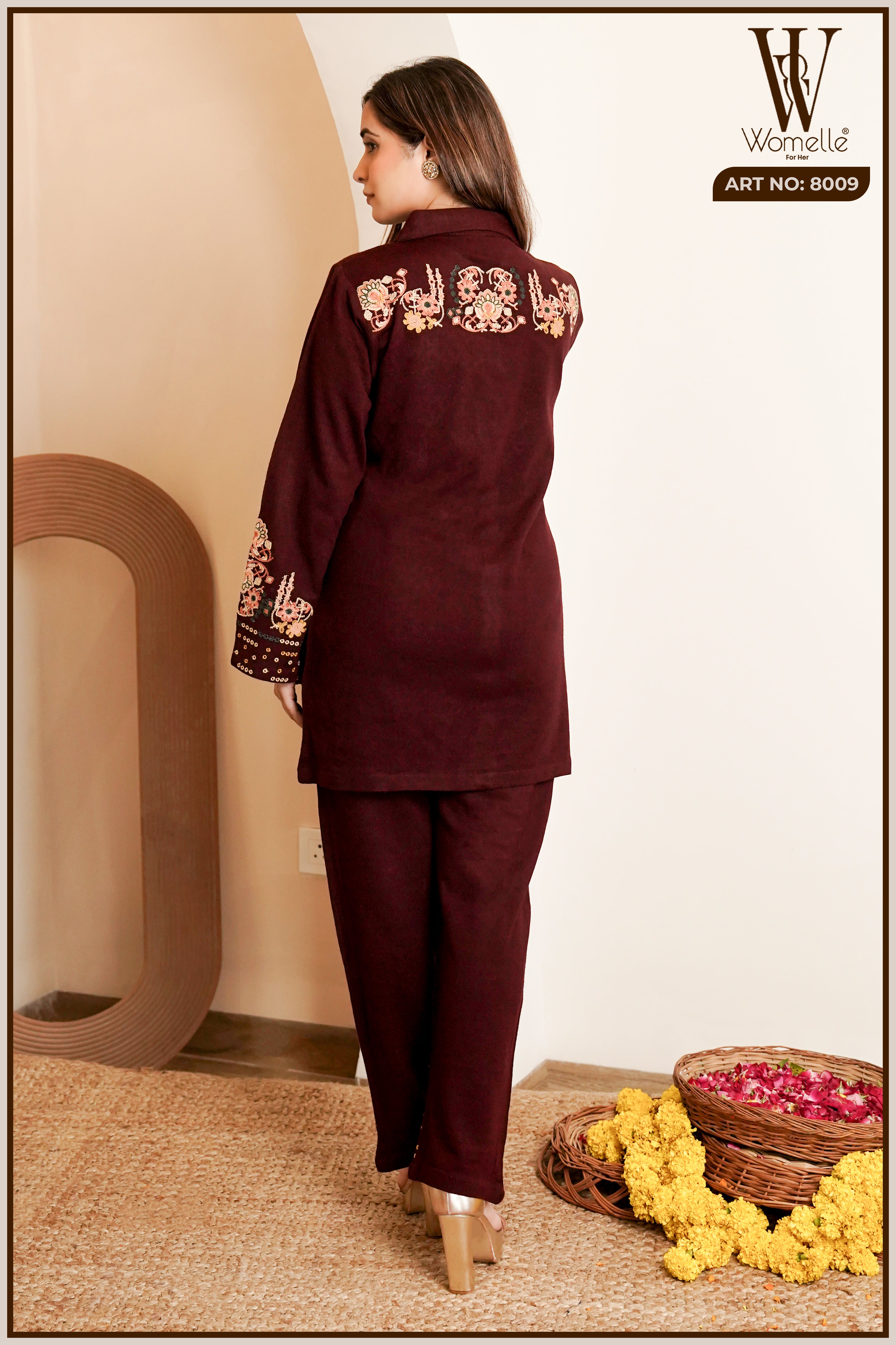 Maroon Classic Embroidered Co-Ord Set (2-Piece)