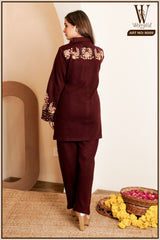 Maroon Classic Embroidered Co-Ord Set (2-Piece)
