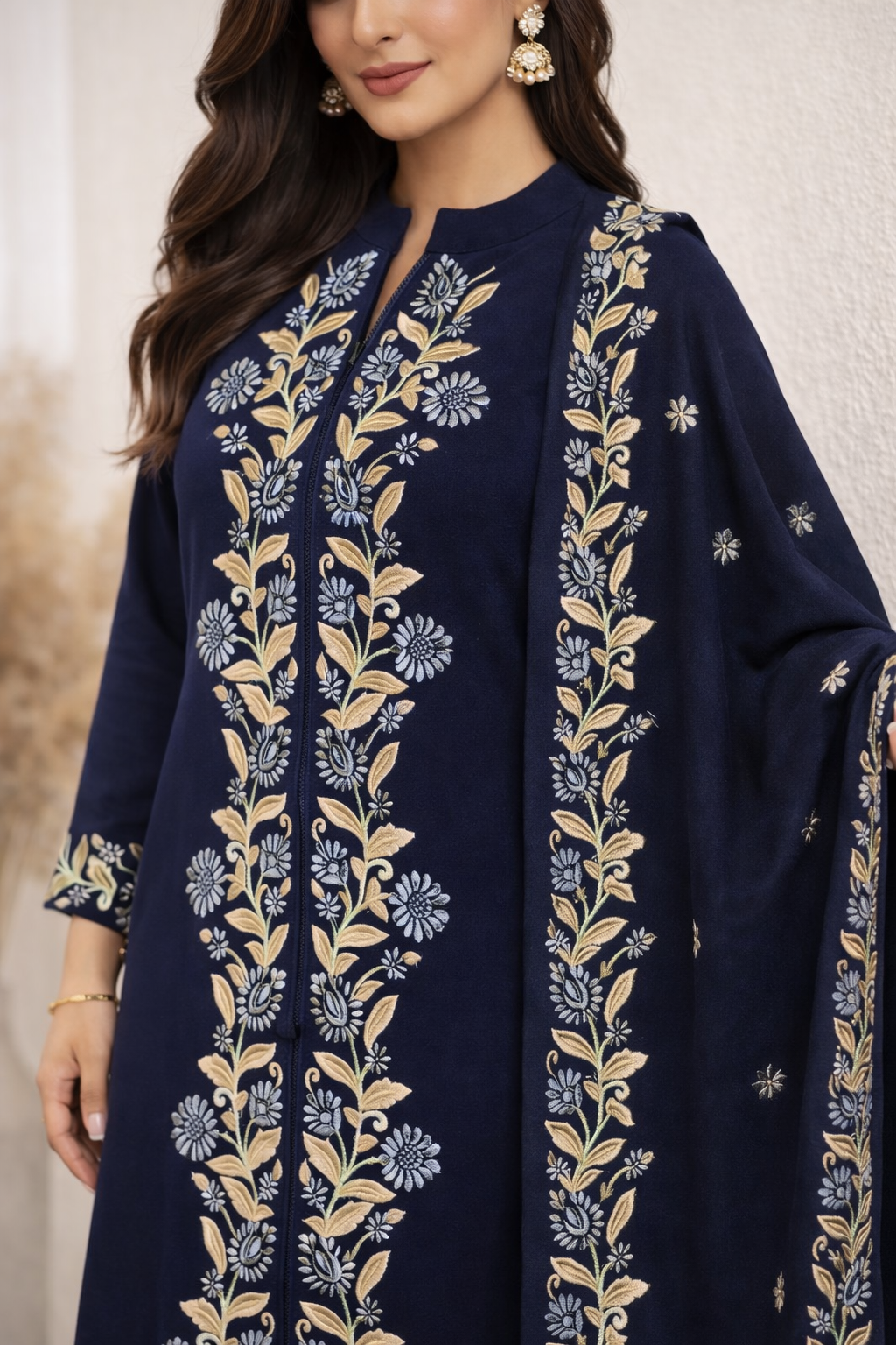 Navy Blue Embroidery Kurta Set