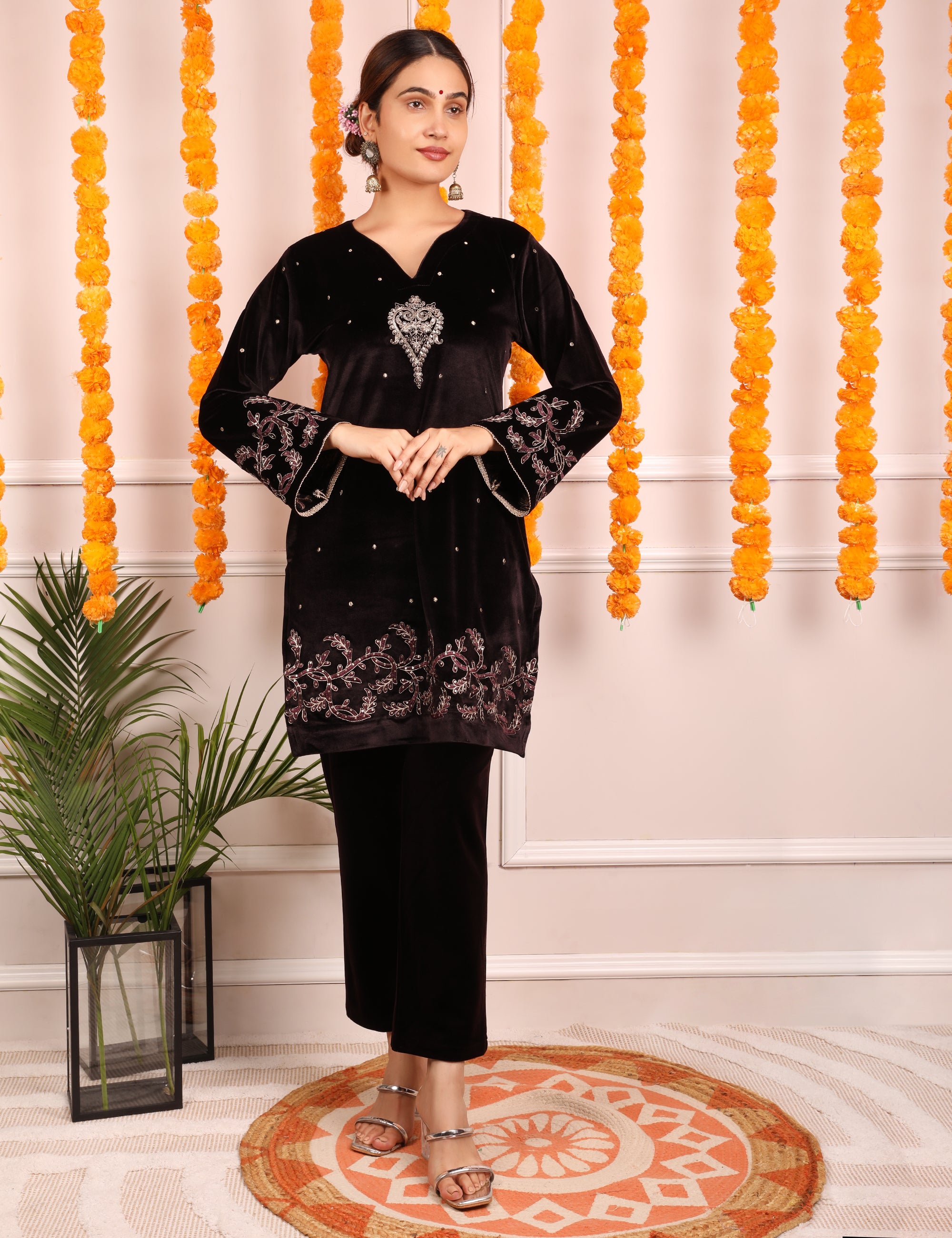 Velvet Wine Opulence Kurta Set