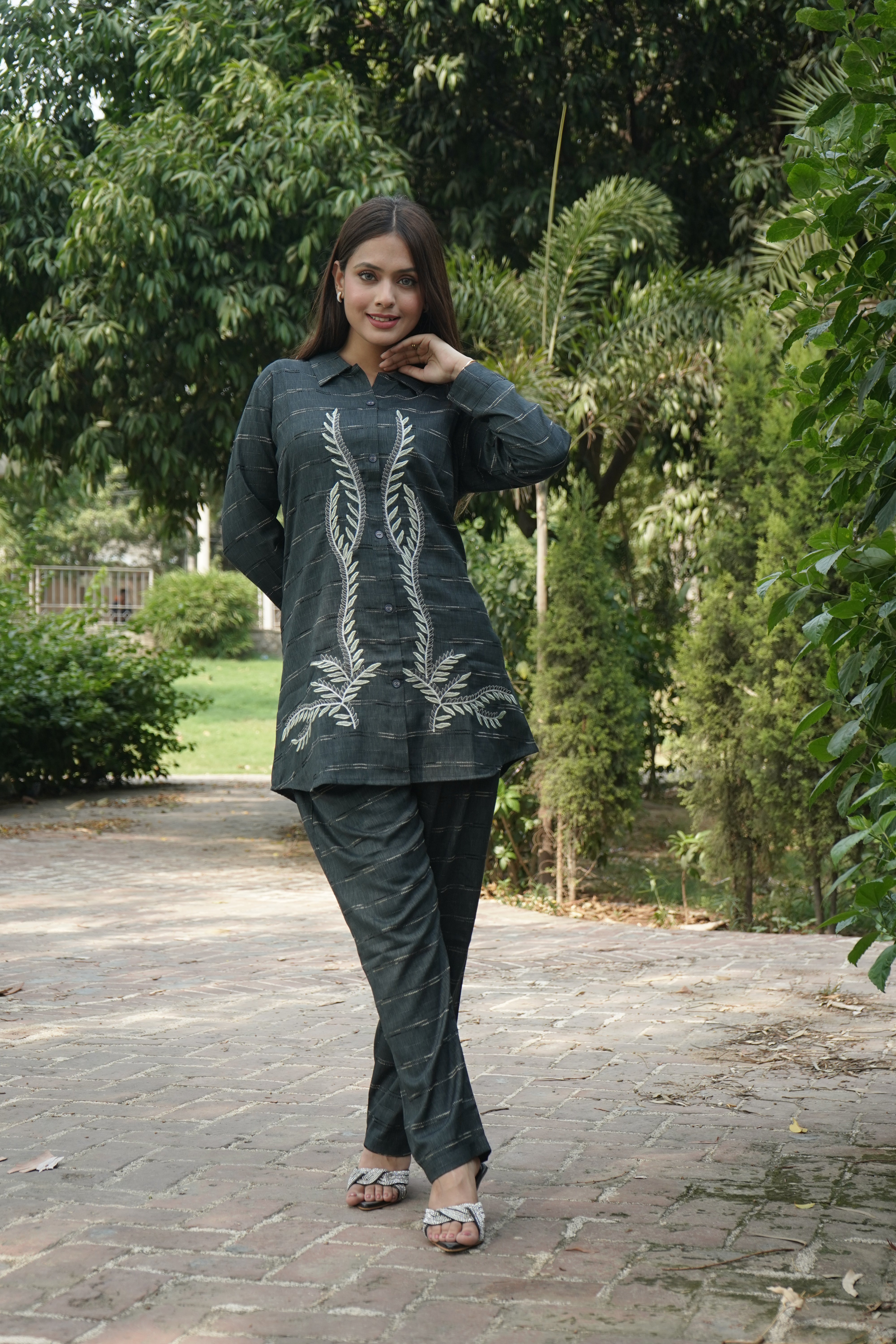 Add a Touch of Elegance with Charcoal Embroidered Co-ord Set