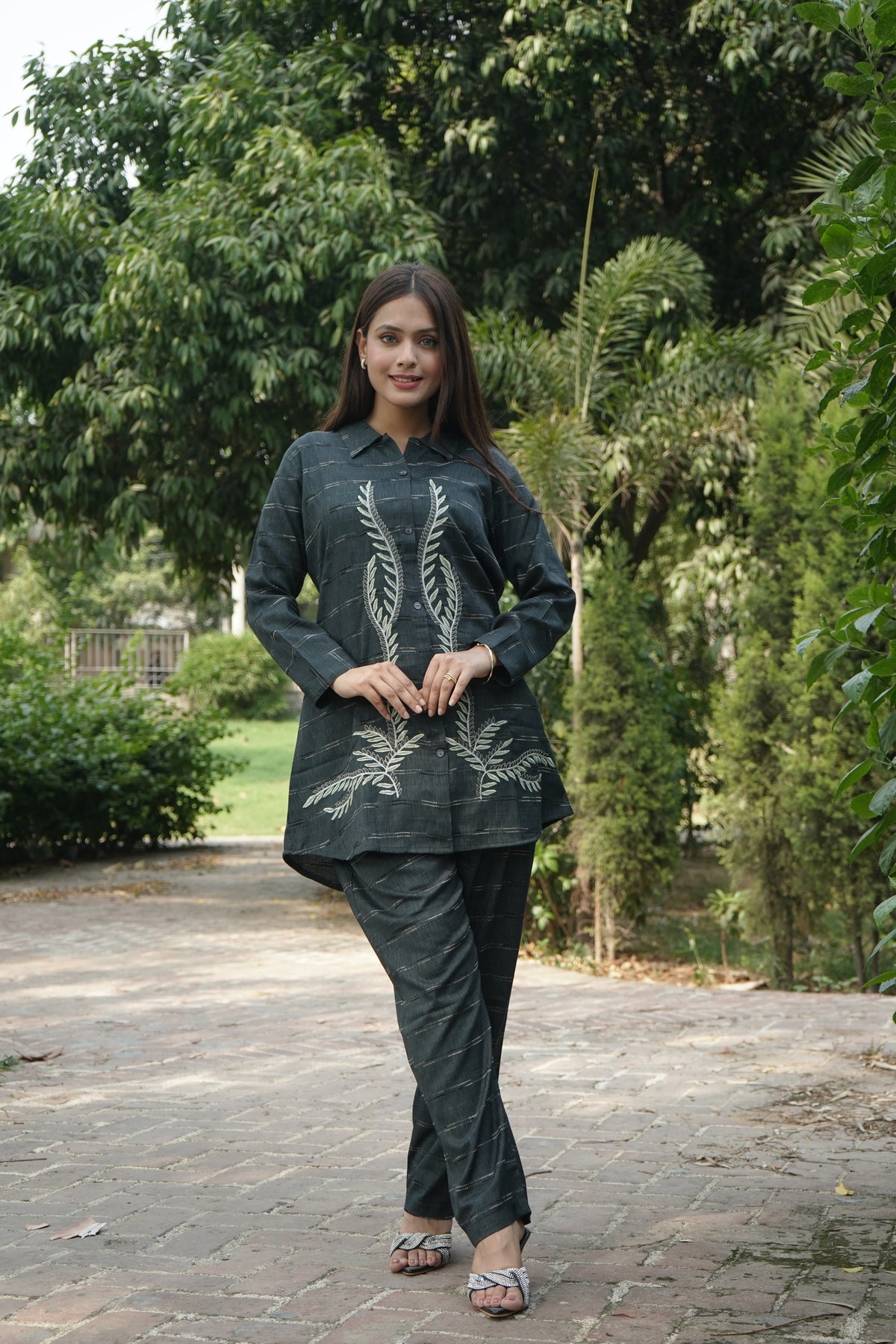 Add a Touch of Elegance with Charcoal Embroidered Co-ord Set